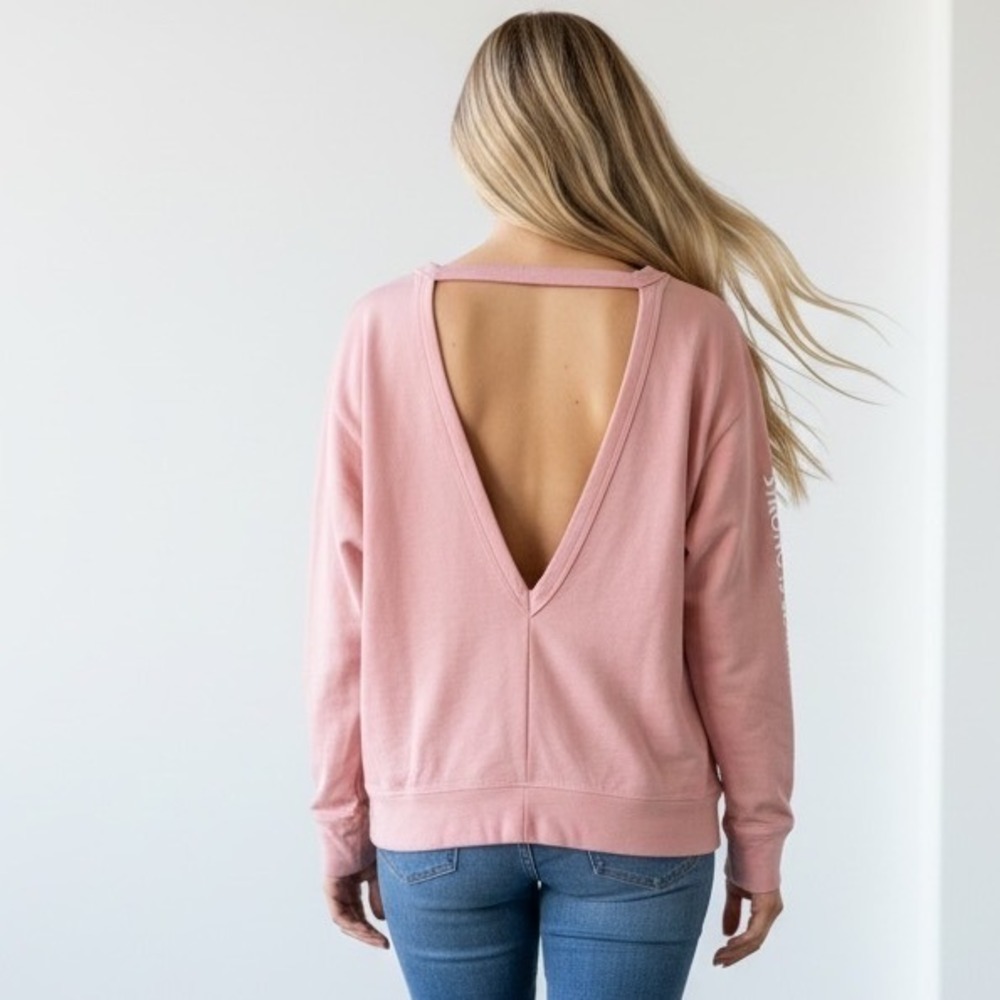 Bar Method Pink Open Back Sweatshirt Long Sleeve Athleisure Top Sz Small EUC - Picture 2 of 7